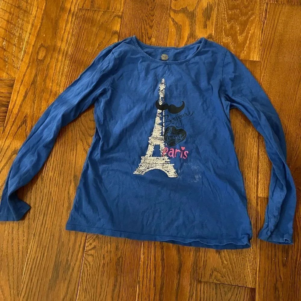 TG Total Girl blue with silver glitter Eiffel Tower long sleeve tee size XL